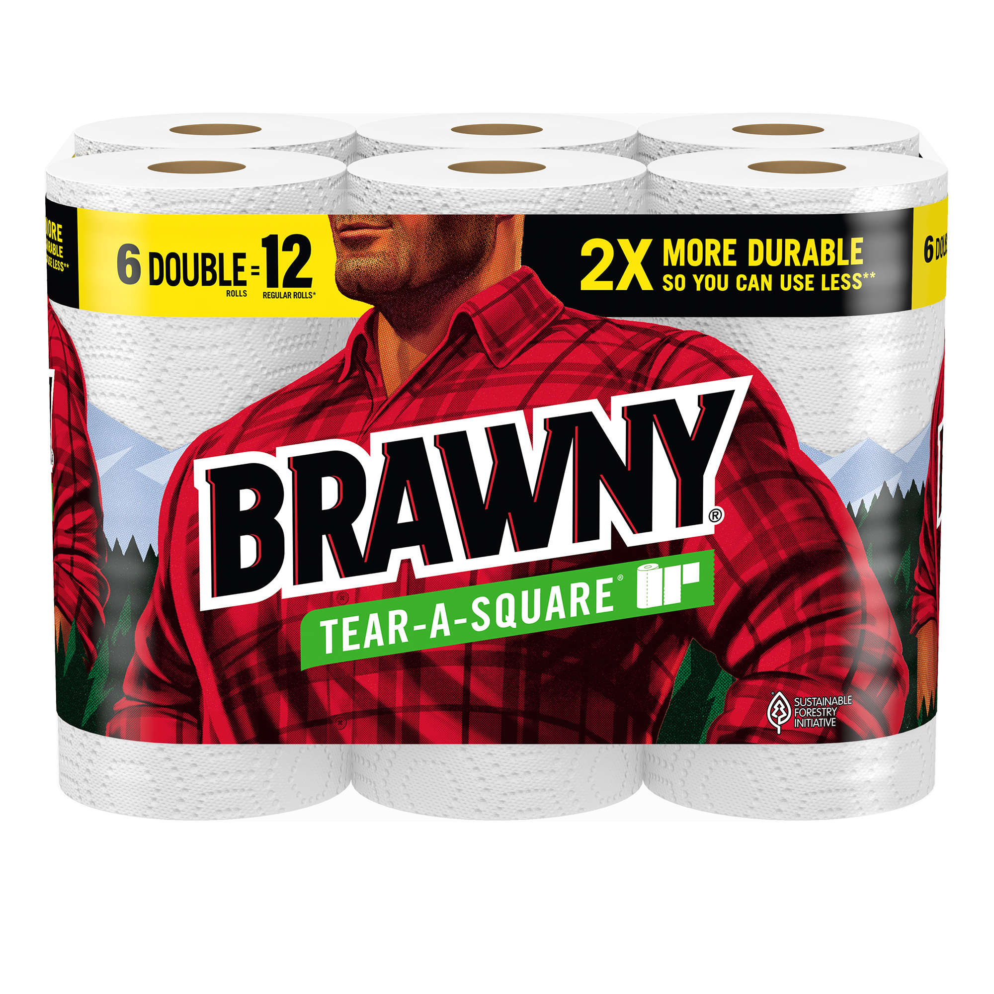 Tear-a-Square Paper Towels, 6 Double Rolls – Super Absorbent, Everyday Cleaning