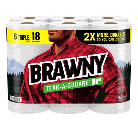 Brawny Tear-a-Square Paper Towels, 6 Triple Rolls