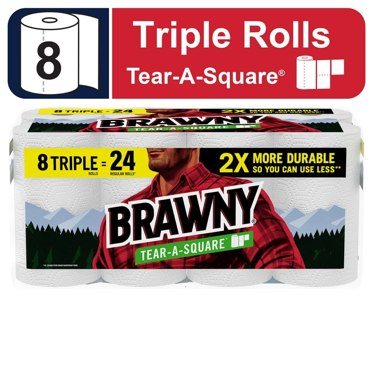 Brawny Tear-a-Square Paper Towels, 8 Triple Rolls - Walmart.com