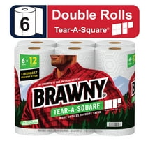Brawny Tear-a-Square Paper Towels, White, 3 Sheet Sizes, 6 Double Rolls