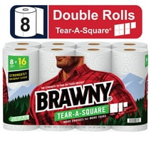 Brawny Tear-a-Square Paper Towels, White, 3 Sheet Sizes, 8 Double Rolls