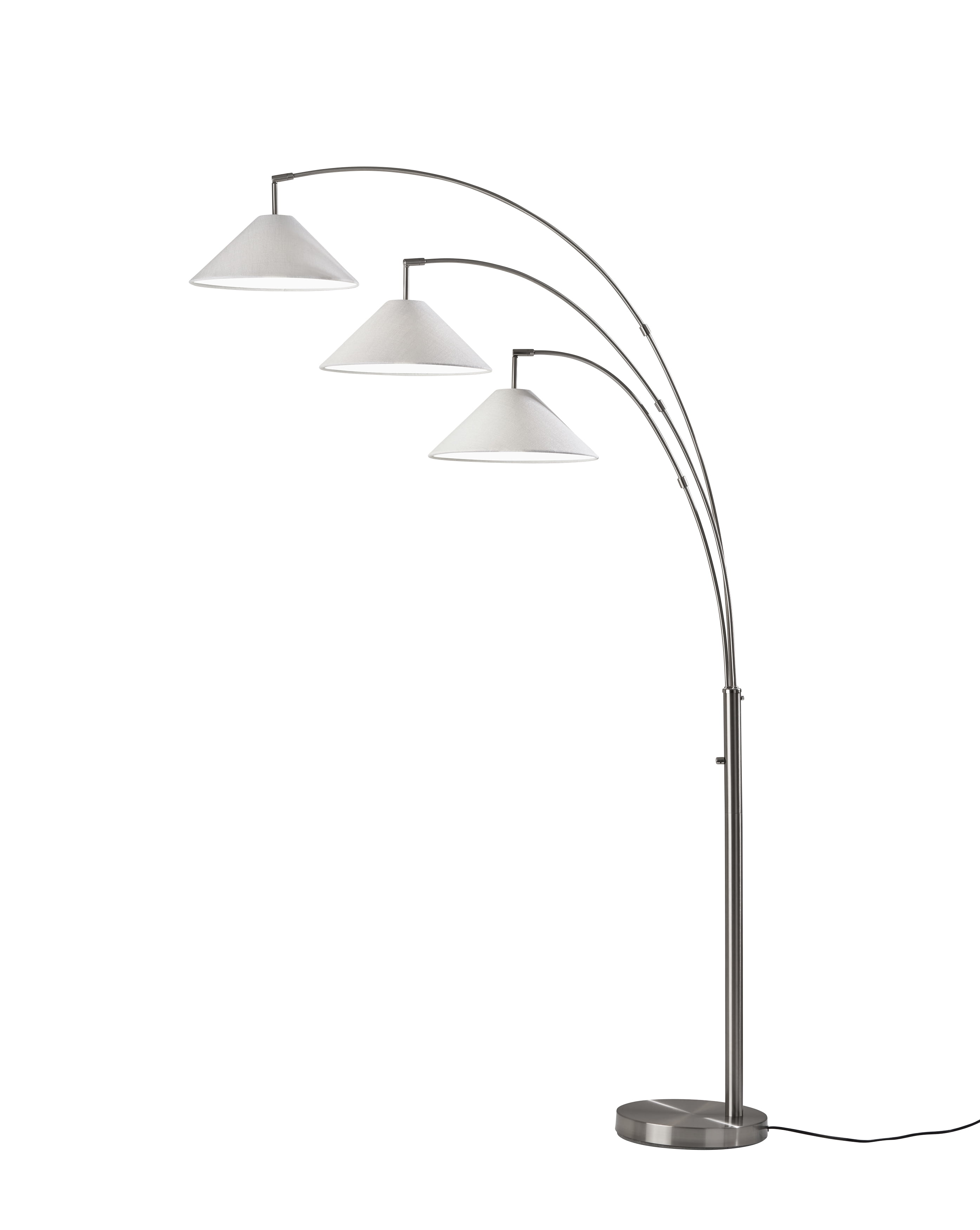 Adesso Braxton 3-Arm Arc Lamp, Brushed Steel, Textured White Fabric Shade