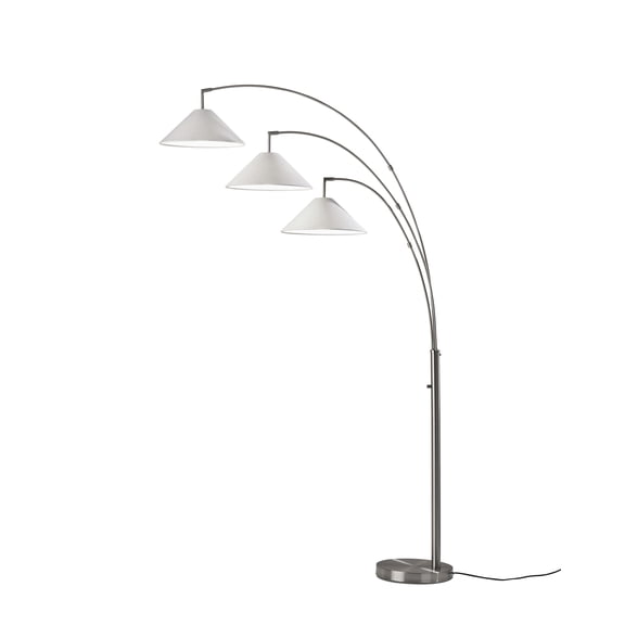 Adesso Braxton 3-Arm Arc Lamp, Brushed Steel, Textured White Fabric Shade