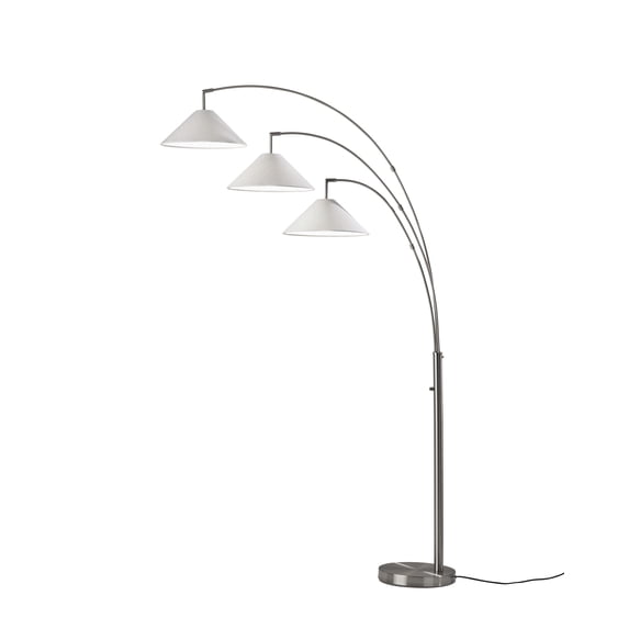 Adesso Braxton 3-Arm Arc Lamp, Brushed Steel, Textured White Fabric Shade