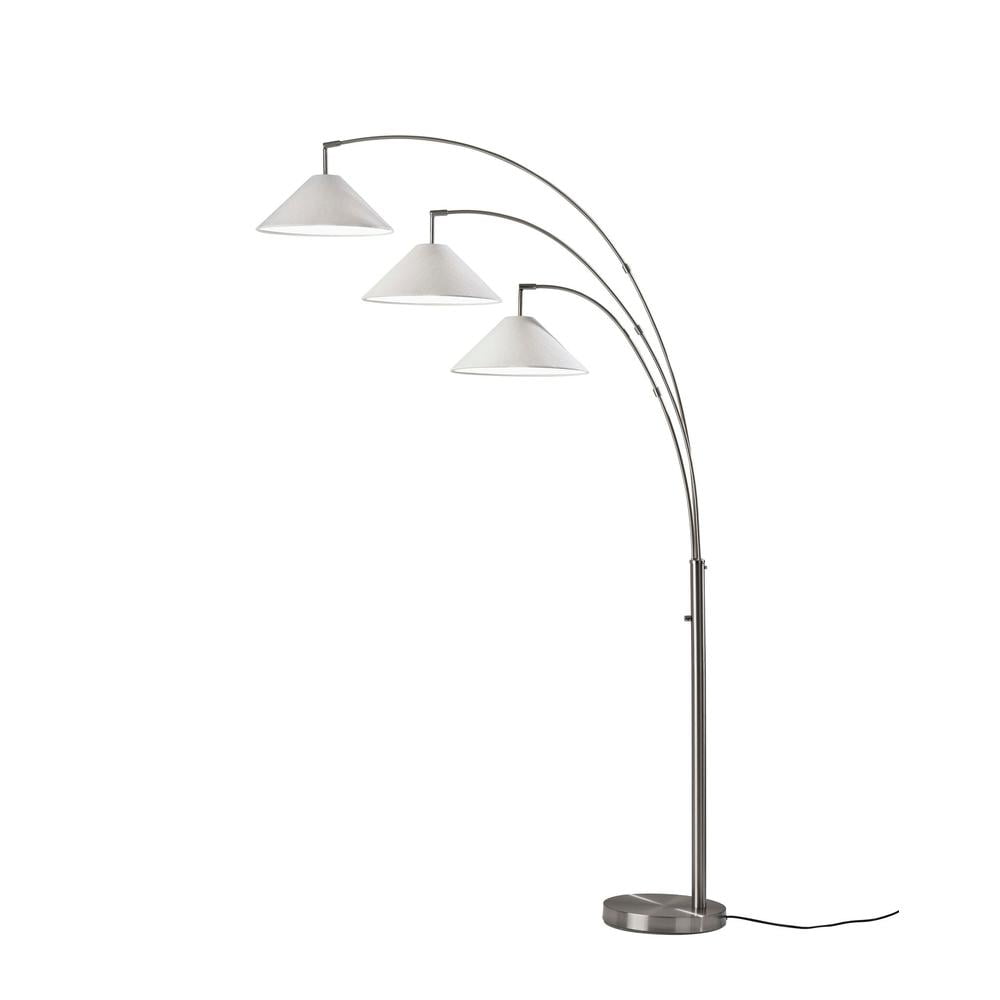 Modern Arc Adjustable 3-Head Floor Lamp in Brushed Steel