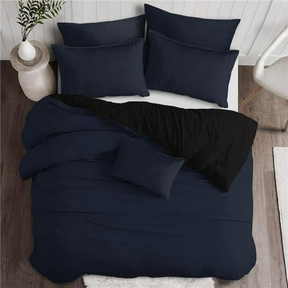Braxton Duvet Cover & 2 Pillow Shams Set, Navy - Full & Double Size - 3 Piece