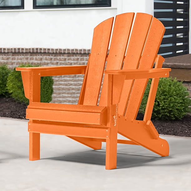 Braxton Folding Plastic Adirondack Chair, Orange - Patio Seating