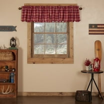VHC Brands Rustic Red Plaid Braxton Scalloped Curtain for Kitchen & Dining Room Valance 16x90