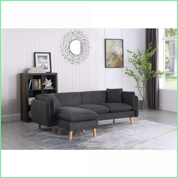 Brayden 86.5" Dark Gray Fabric Sectional Sofa Chaise  Rearrangeable, Solid Wood Legs, 2 Pillows | Dark Gray | Fabric | Square Arms