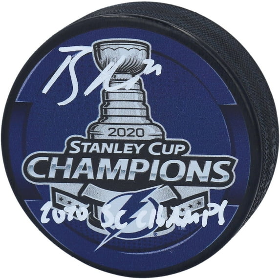 Brayden Point Tampa Bay Lightning Autographed 2020 Stanley Cup Champions 2020 Stanley Cup Champions Logo Hockey Puck