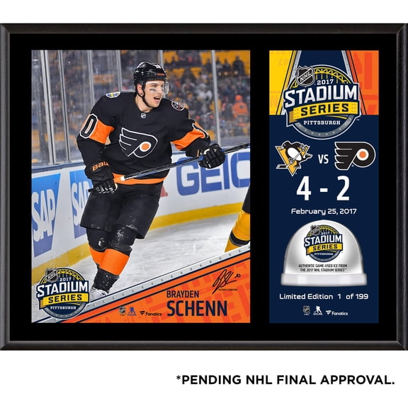 Brayden Schenn Philadelphia Flyers 12" x 15" 2017 Stadium Series Sublimated Plaque with Game-Used Ice - Limited Edition of 199