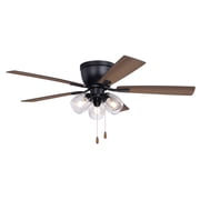 Brayton Black Transitional 3-Light Flush Mount Ceiling Fan with Light Kit, Pull Chain, Reversible Blades
