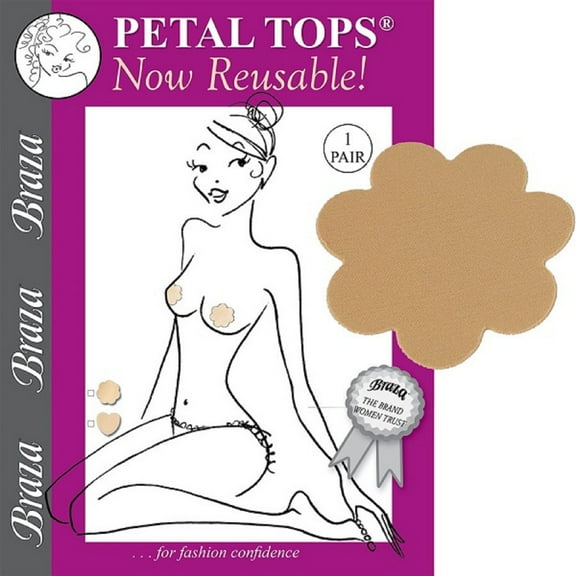 Braza Bra Petal Tops Reusable Nipple Covers, 2 Pairs, Beige, One Size
