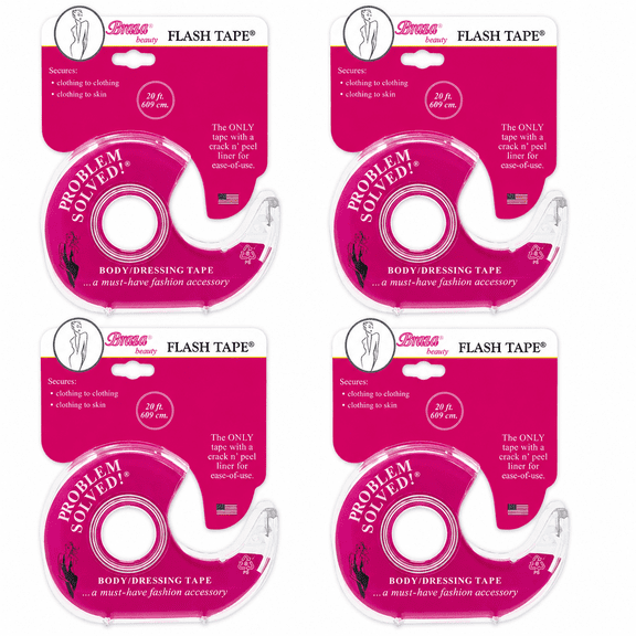 Braza Flash Tape Double-Sided Clear Clothing- Fabric and Body Tape, 4 Rolls, 20ft Each - For Hems, Straps, Dresses, Costumes and Events, Styling Kits