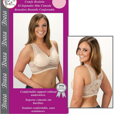 Braza Women's Cups 'N Lace - Braletta  Wirefree Women Lace Bra - Small-White