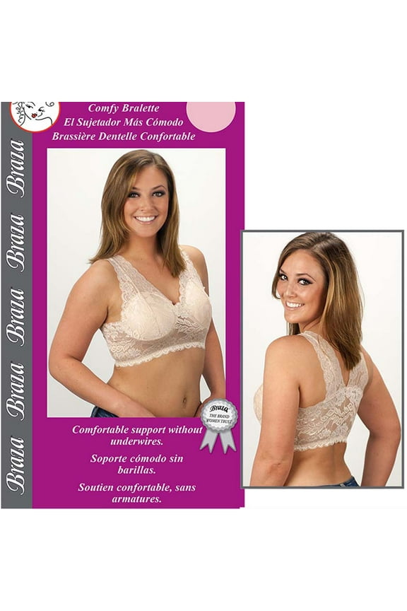 Women's Cups 'N Lace - Braletta Wirefree Women Lace Bra - Small-White
