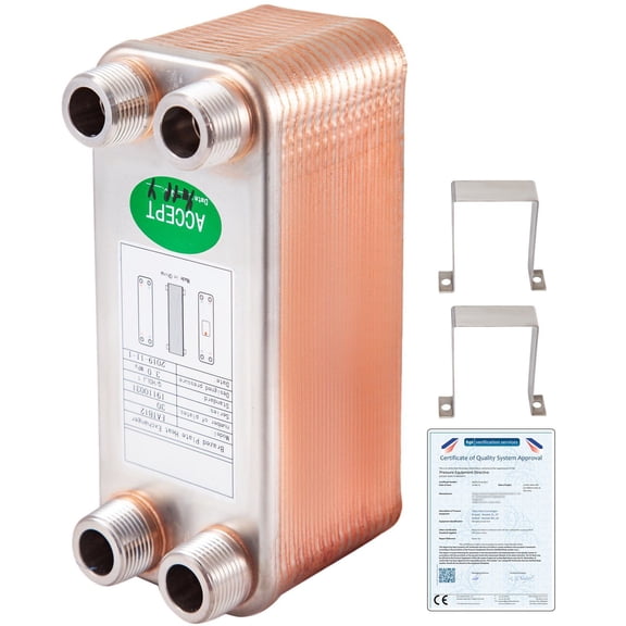 Brazed Plate Heat Exchanger 316L 3x7.5 Inch 30 Plates 3/4 MPT B12-30 for Beer Wort Chiller and Hydronic Heating