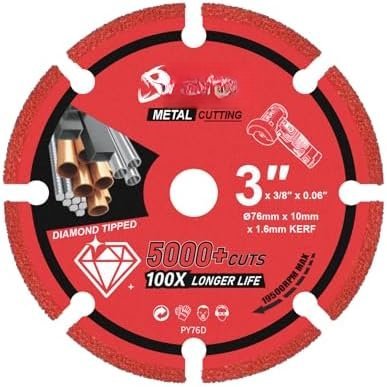 Brazed Wheel 3 x 3/8 Inch for Metal, Cut Off Wheel with 5000+ Cuts Rebar, Steel, Iron and INOX (1-Pack)
