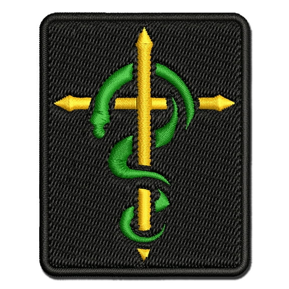 Brazen Serpent on Cross Good and Evil Applique Multi-Color Embroidered Iron-On Patch - 2.0 Inch Mini