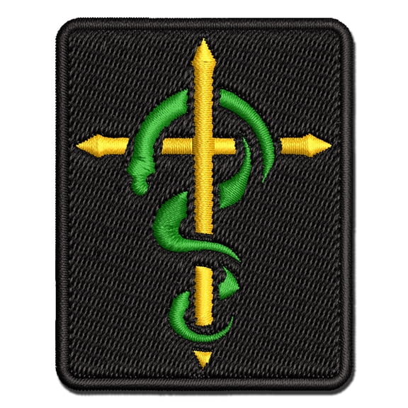 Brazen Serpent on Cross Good and Evil Applique Multi-Color Embroidered Iron-On Patch - 3 Inch Medium