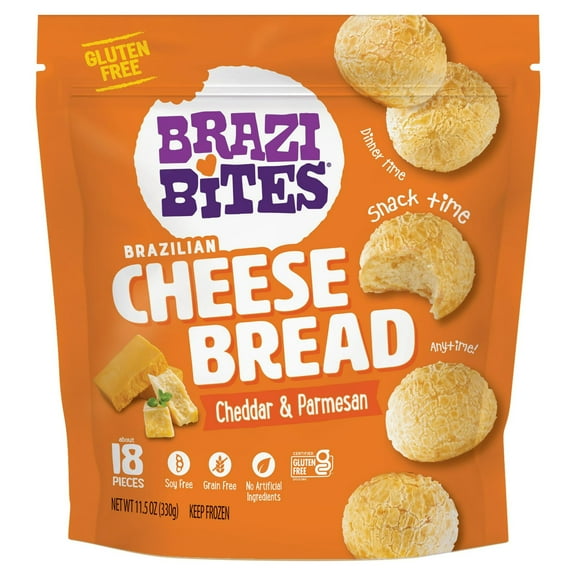 Brazi Bites Cheddar and Parmesan Brazilian Cheese Bread, Frozen, Regular, 11.5 oz (330g)