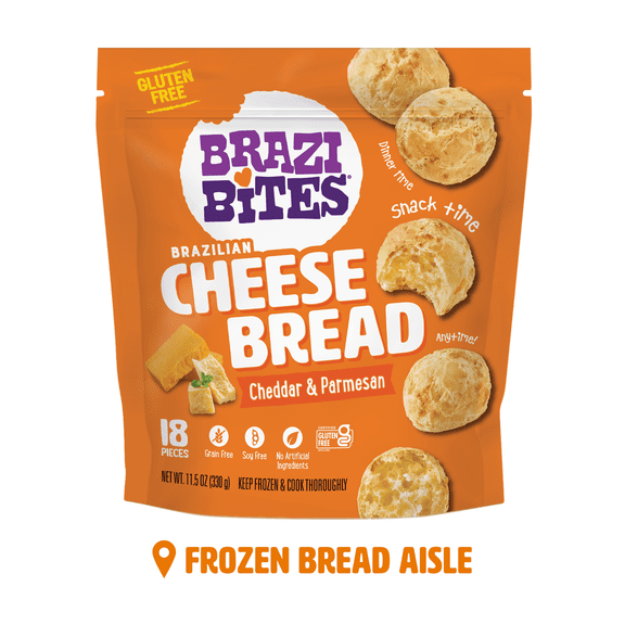 Brazi Bites Cheddar and Parmesan Brazilian Cheese Bread, Frozen, Regular, 11.5 oz (330g)