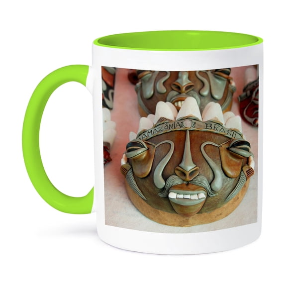 3dRose, Brazil, Amazon, Alter Do Chao. Souvenir masks made from latex., 15oz Two-Tone Green Mug