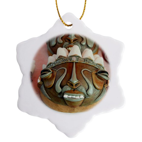 Brazil, Amazon, Alter Do Chao. Souvenir Masks Made From Latex., 3 inch Snowflake Porcelain Ornament