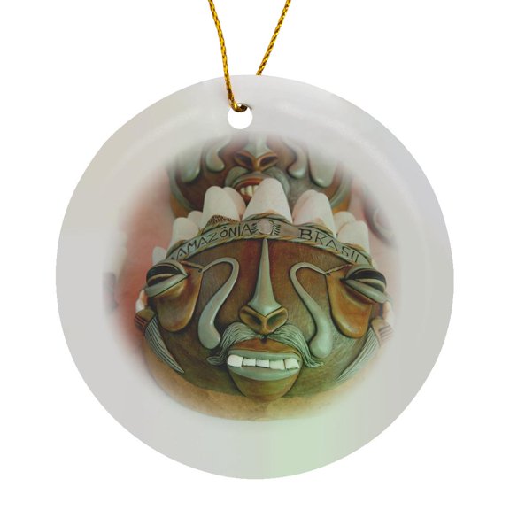 Brazil, Amazon, Alter Do Chao. Souvenir Masks Made From Latex., Circle Porcelain Ornament