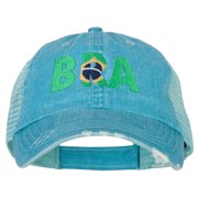 Brazil BRA Flag Embroidered Low Profile Cotton Mesh Cap - Aqua OSFM