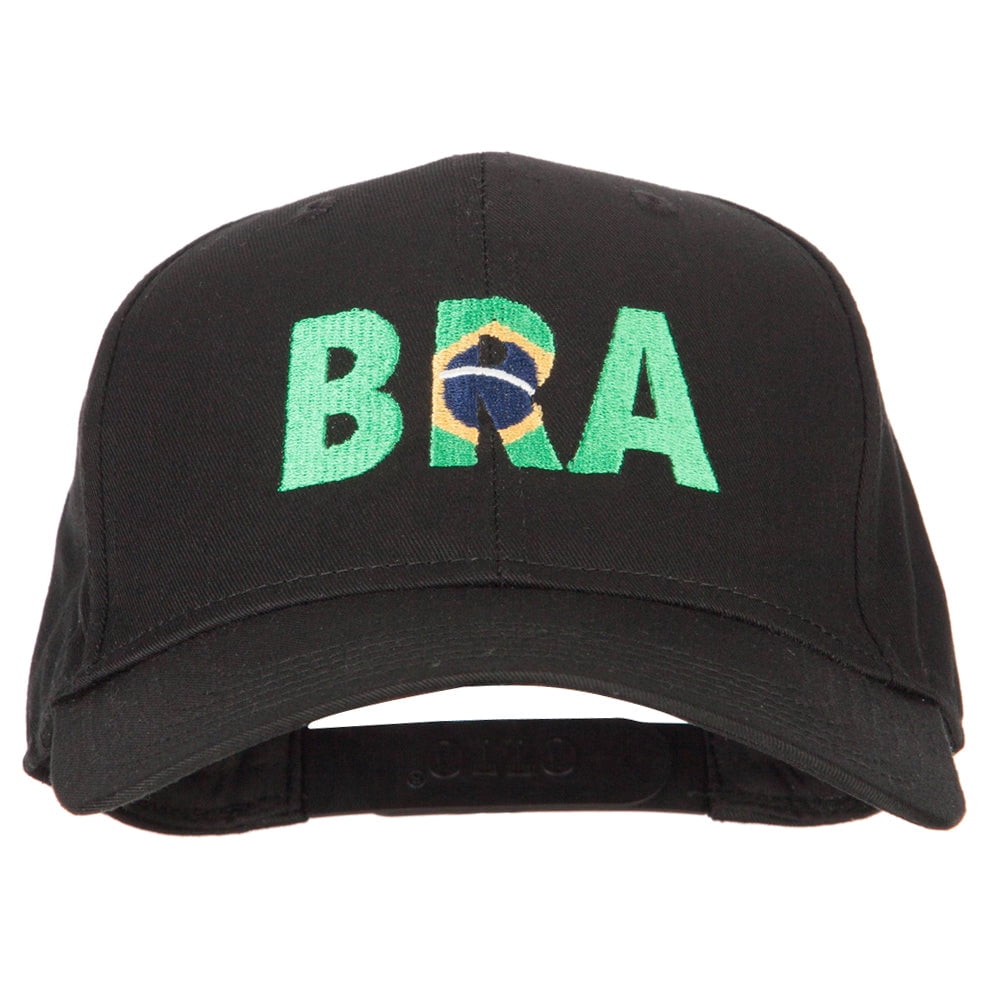 Brazil BRA Flag Embroidered Solid Cotton Pro Style Cap - Black OSFM ...