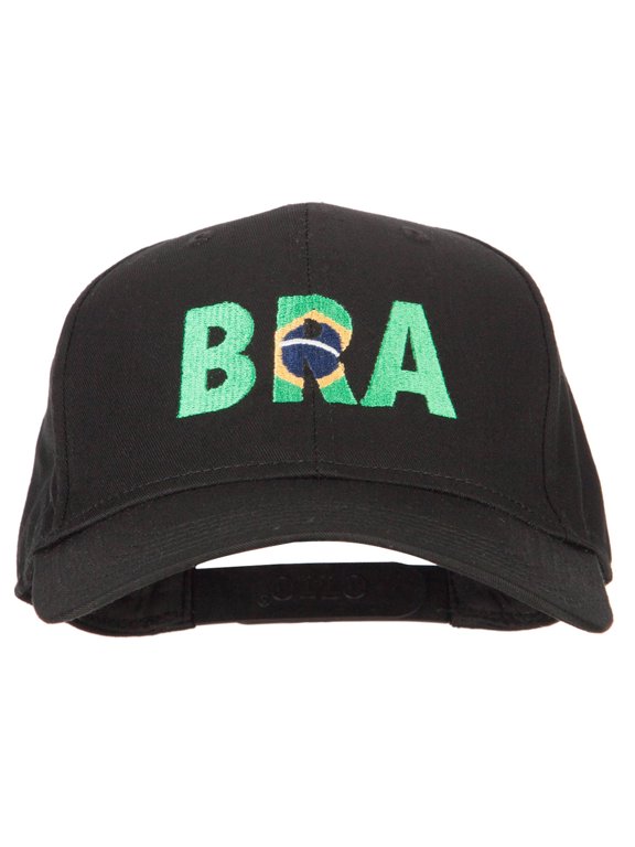 Brazil BRA Flag Embroidered Solid Cotton Pro Style Cap - Black OSFM