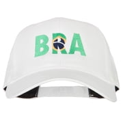 Brazil BRA Flag Embroidered Solid Cotton Pro Style Cap - White OSFM