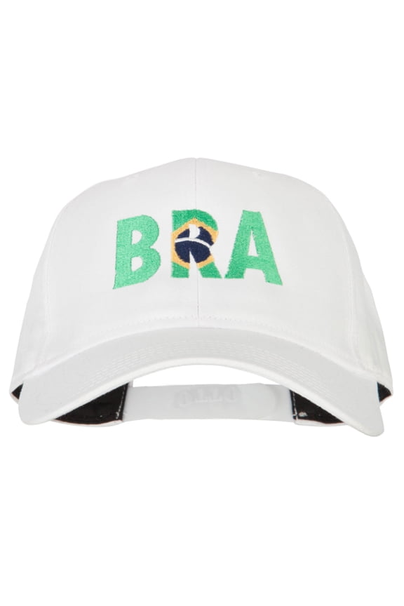 Brazil BRA Flag Embroidered Solid Cotton Pro Style Cap - White OSFM