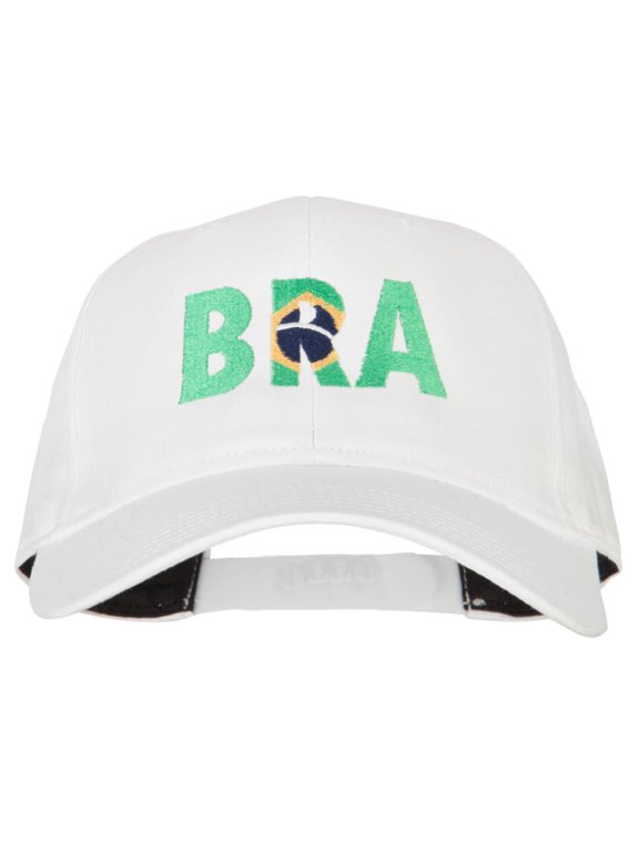 Brazil BRA Flag Embroidered Solid Cotton Pro Style Cap - White OSFM