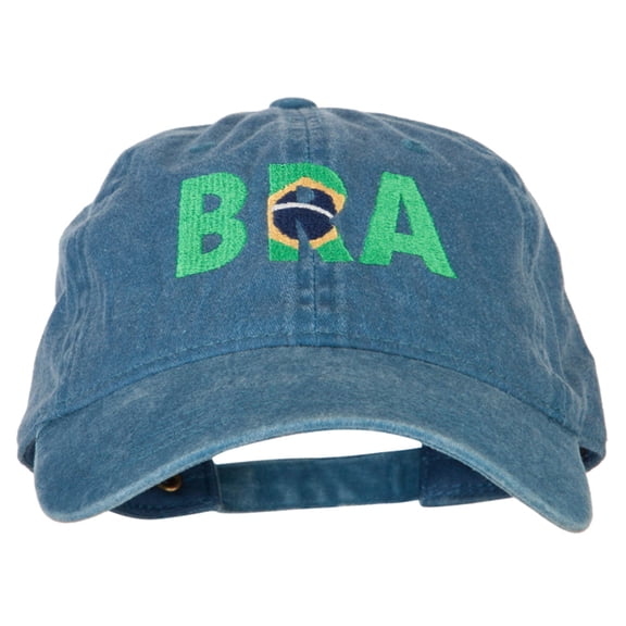 Brazil BRA Flag Embroidered Washed Cotton Twill Cap - Navy OSFM