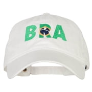 Brazil BRA Flag Embroidered Washed Cotton Twill Cap - White OSFM