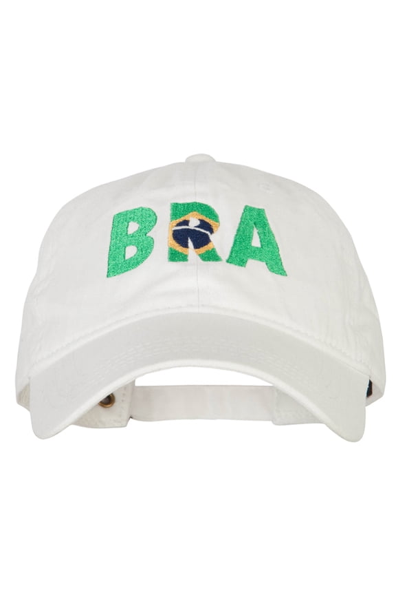 Brazil BRA Flag Embroidered Washed Cotton Twill Cap - White OSFM
