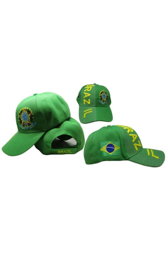 Brazil Brazilian Country Letters Emblem Green 3-D Embroidered Cap Hat