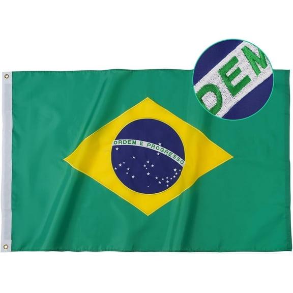 Brazil Brazilian Flag 3x5 Feet - Embroidery Embroidered Bandeira Do Brasil Flags Heavy Duty for Outdoor, Vivid Color Fade-resistant,Sewn Stripes