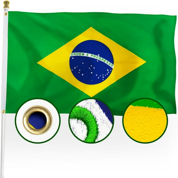 Brazil Brazilian Flag 3x5 Outdoor, Double Sided Embroidered 210D Nylon Brazilian National Country Flags