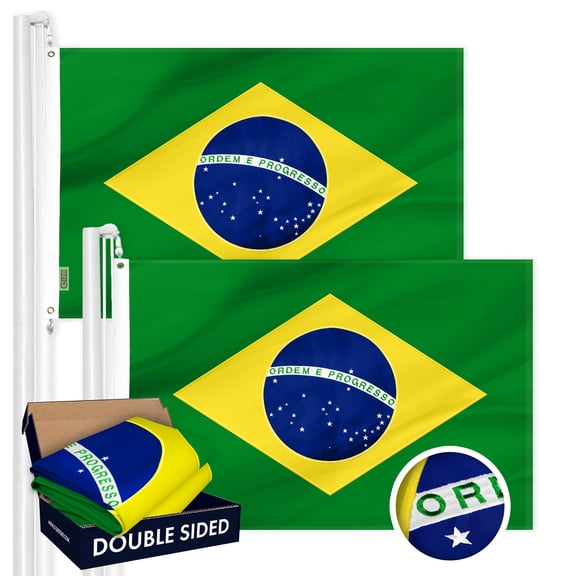 Brazil Brazilian Flag 3x5FT 2-Pack Double-sided Embroidered Polyester By G128