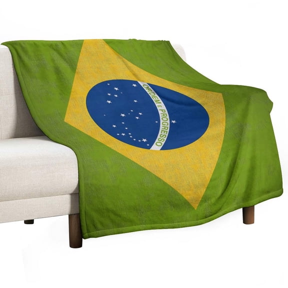 Brazil Brazilian Flag Vintage Brasil Super Soft Blanket Flannel Throw Blanket Flannel Microfiber Blankets for Couch Bed Sofa Fluffy and Warm 50"x60"