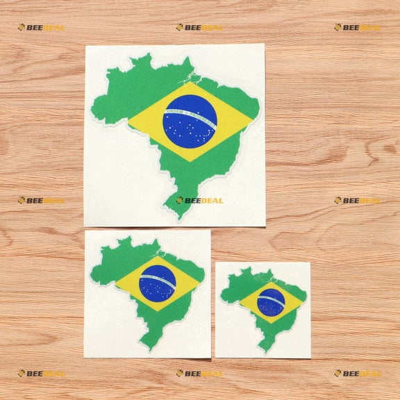 Brazil Brazilian Map Flag Outline Vinyl Decal Sticker - 3 Pack Reflective, 3 Inches, 4 Inches, 6 Inches - for Car Boat Laptop Cup