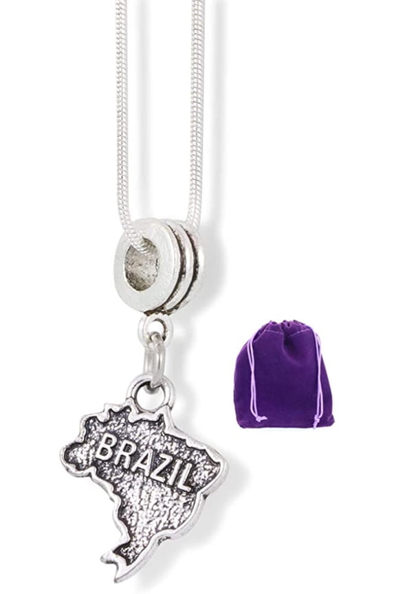 Brazil Country Map Charm Snake Chain Necklace