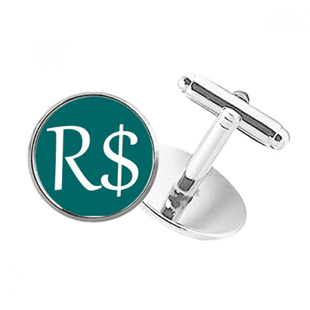 Brazil Currency Symbol Real BRL Round Button Cuff Clip Stud Cufflinks