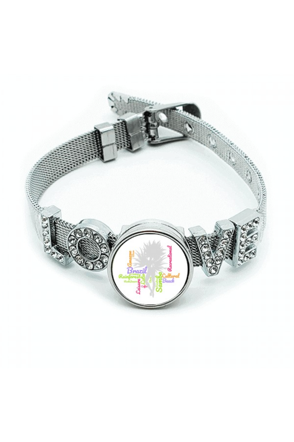 Brazil Dance Samba Culture Wordcloud Bracelet Wristband Crystal Love Adjustable Bangle