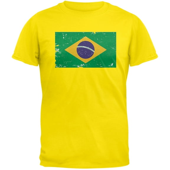 Brazil Distressed Flag Yellow T-Shirt - Large