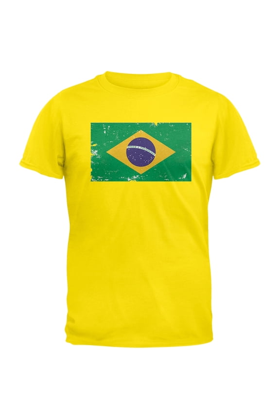 Brazil Distressed Flag Yellow T-Shirt - Large