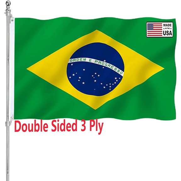 Brazil Flag 3x5 Double Sided for Outdoors 3 Ply 200D Heavy Duty Polyester and Durable Canvas Header